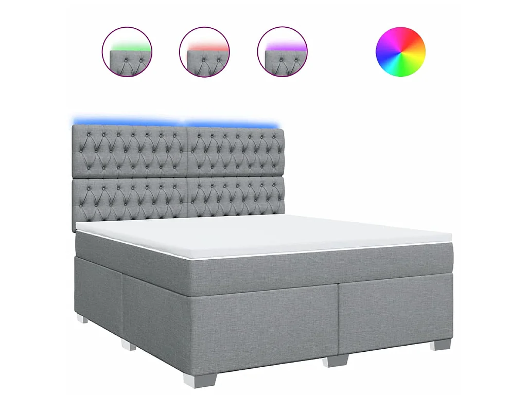 Cama box spring con colchón tela gris claro 180x200 cm