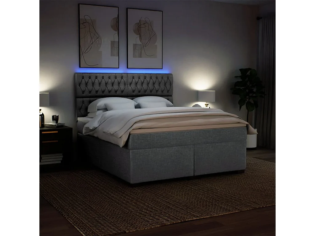 Cama box spring con colchón tela gris claro 180x200 cm