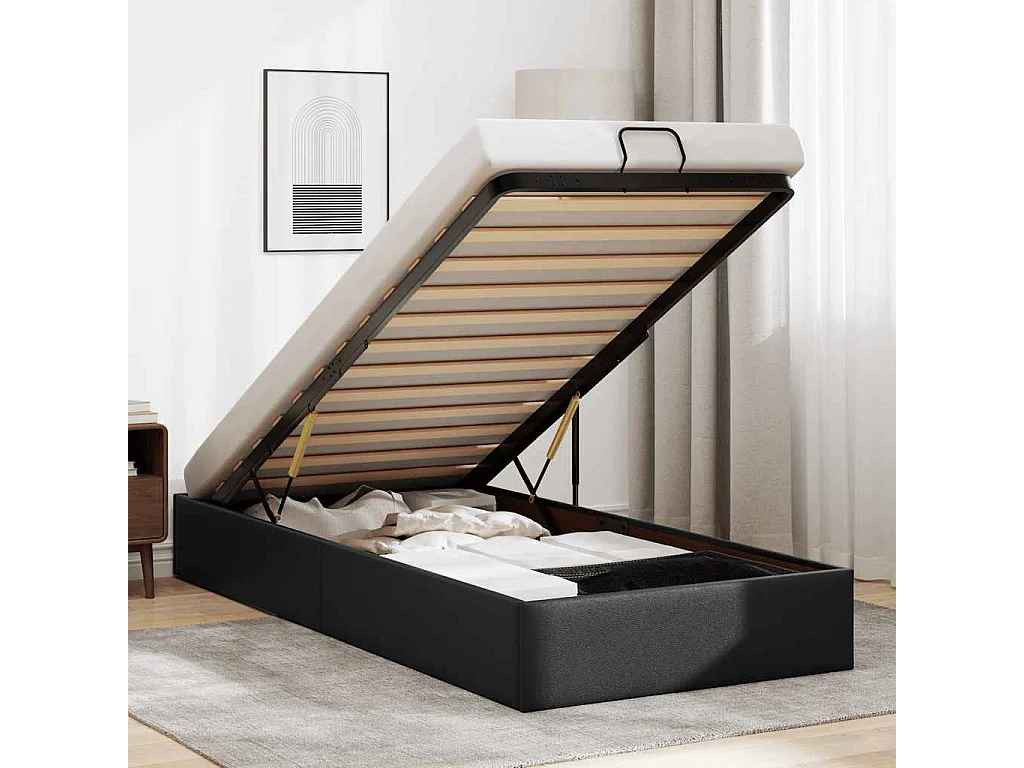 Cadre de lit ottoman sans matelas noir 100x200 cm similicuir