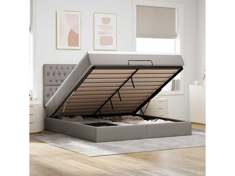 Ottoman-Bett mit Matratze Taupe 180x200 cm Stoff