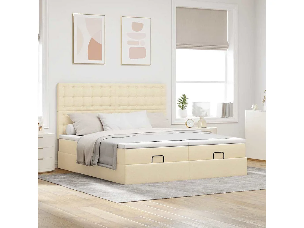 Estrutura de cama otomana com colchões tecido creme 180x200cm