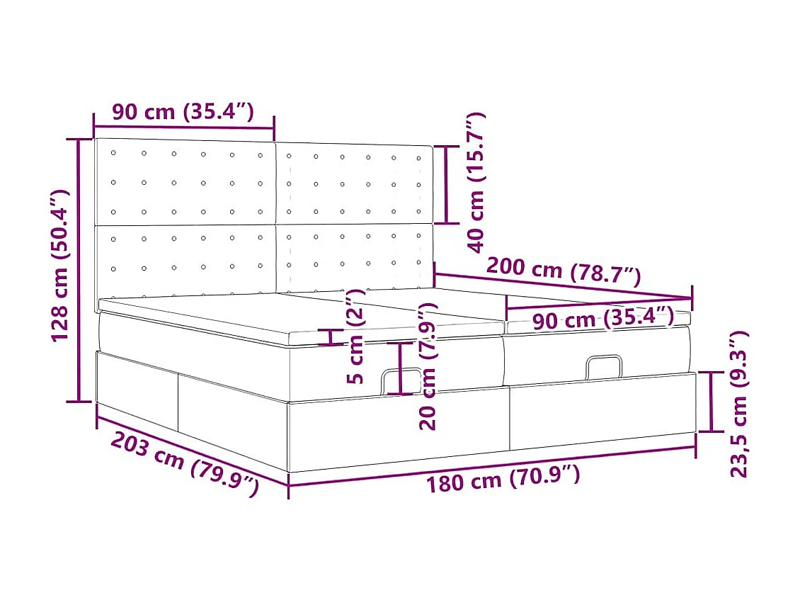 Ottoman bed met matrassen en LED's 180x200cm stof crèmekleurig