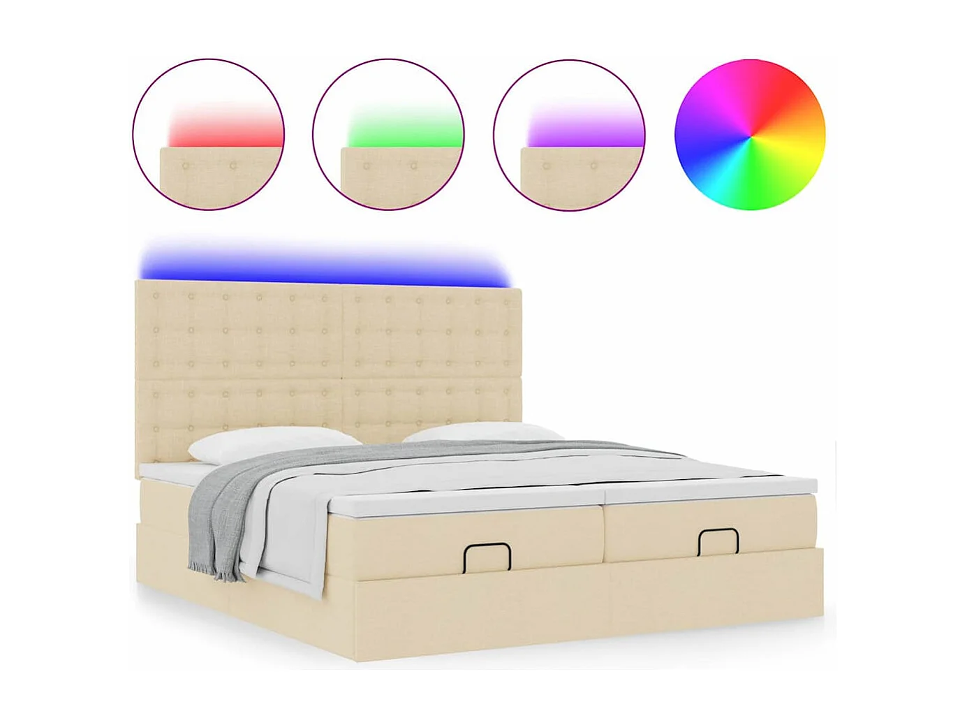 Ottoman bed met matrassen en LED's 180x200cm stof crèmekleurig