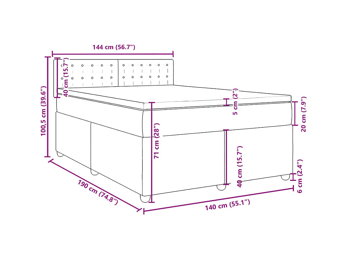 Boxspringbett mit Matratze Schwarz 140x190 cm Stoff