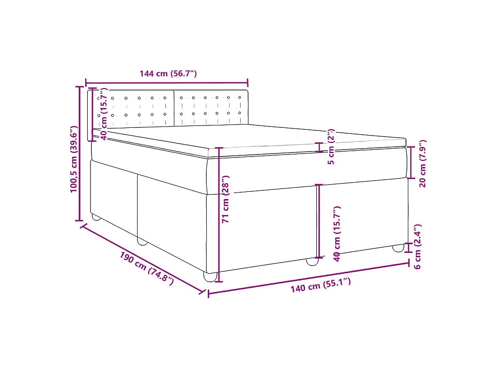 Boxspringbett mit Matratze Schwarz 140x190 cm Stoff