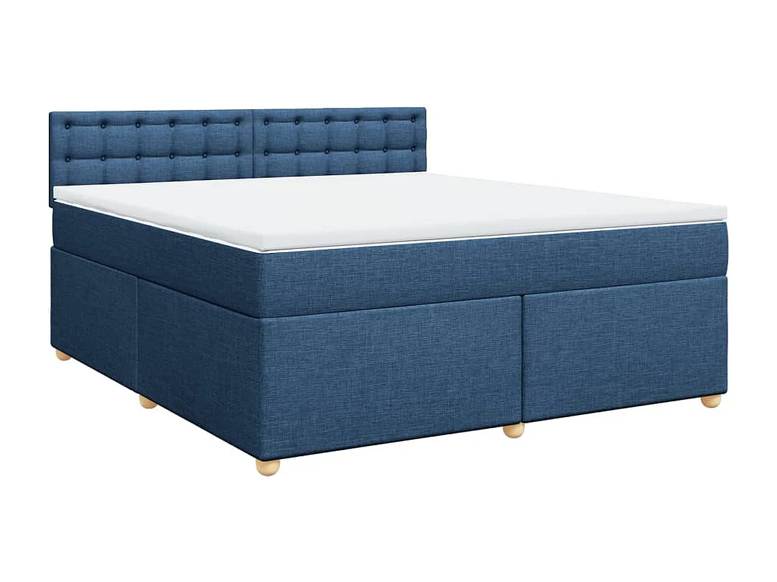 Cama box spring con colchón tela azul 180x200 cm