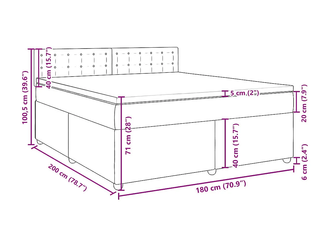 Cama box spring con colchón tela azul 180x200 cm