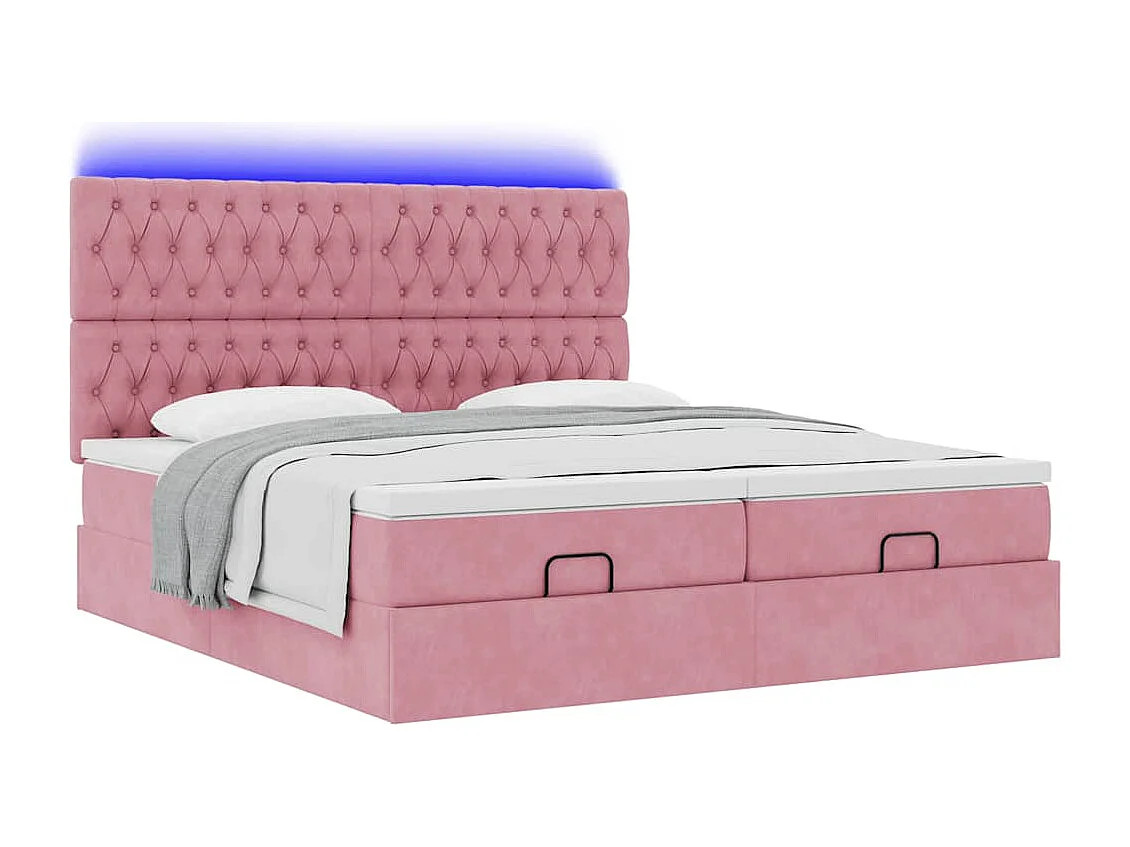 Estrutura de cama otomana com colchões 180x200 cm veludo rosa