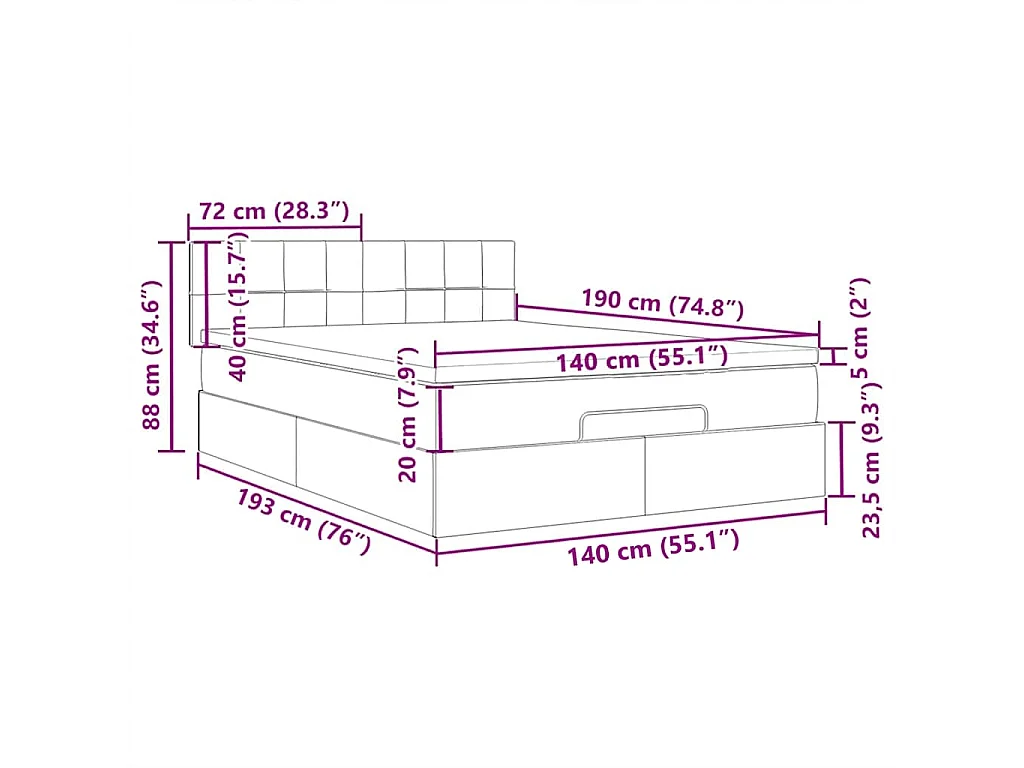 Pouf Letto con Materasso e LED Grigio Scuro 140x190 cm