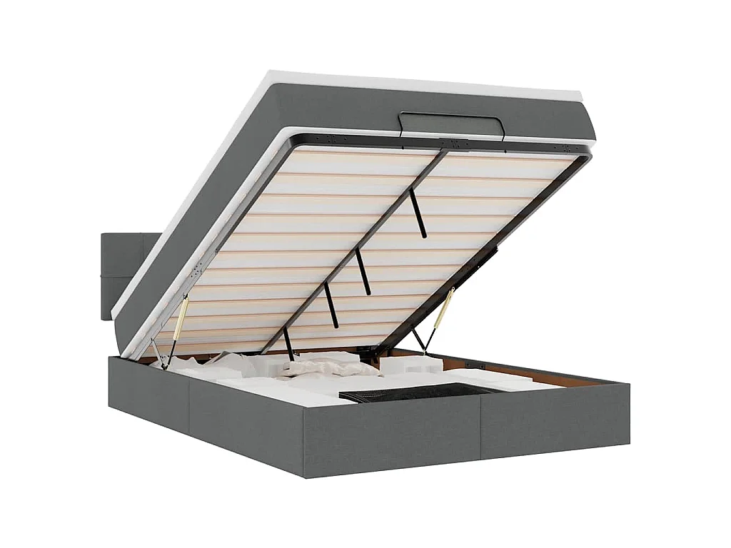 Lit ottoman avec matelas et LED gris foncé 140x190 cm tissu