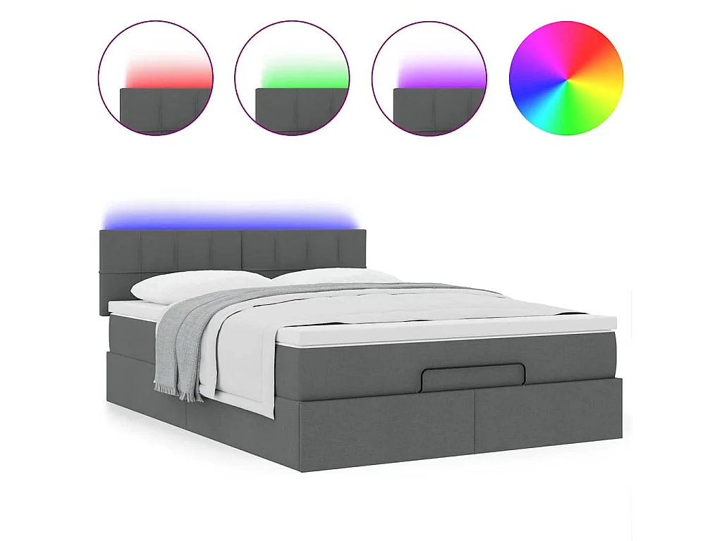 Lit ottoman avec matelas et LED gris foncé 140x190 cm tissu