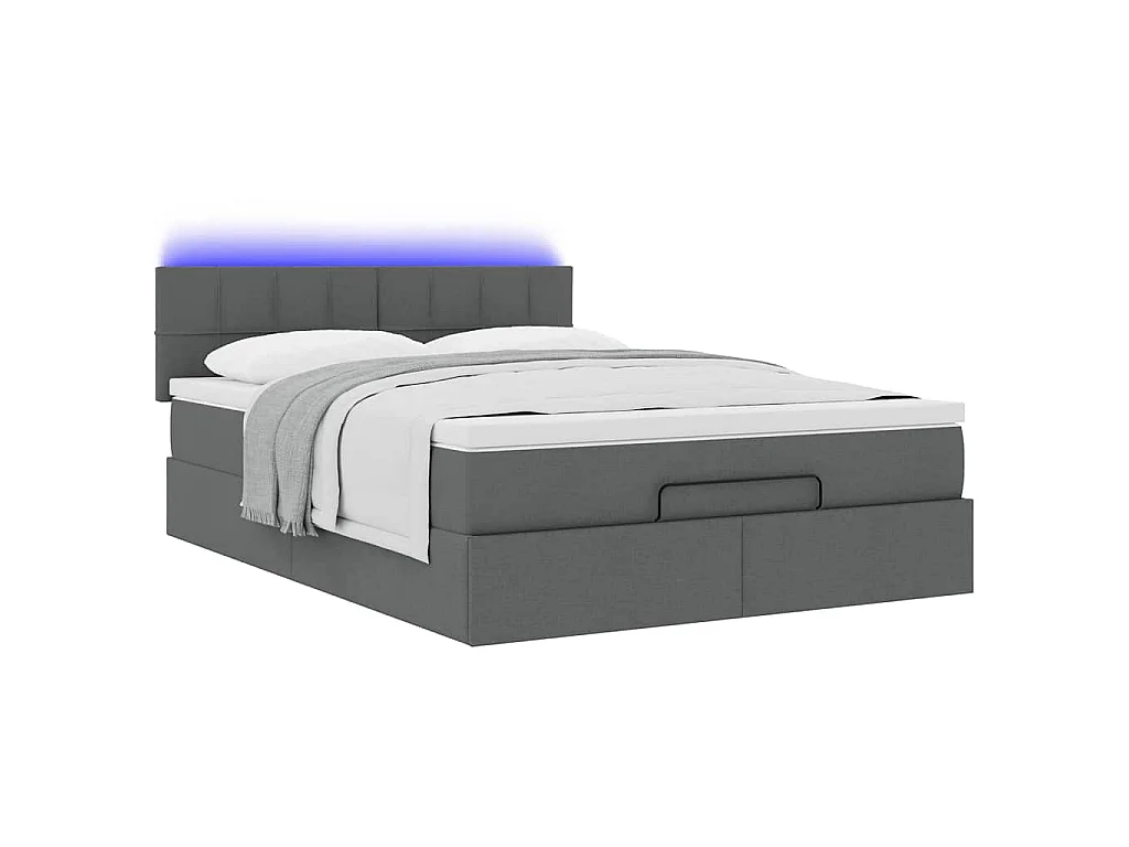 Lit ottoman avec matelas et LED gris foncé 140x190 cm tissu