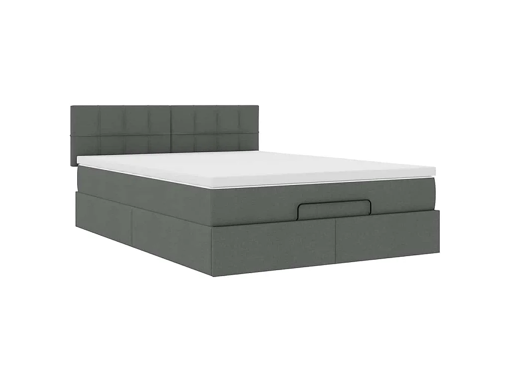 Lit ottoman avec matelas et LED gris foncé 140x190 cm tissu