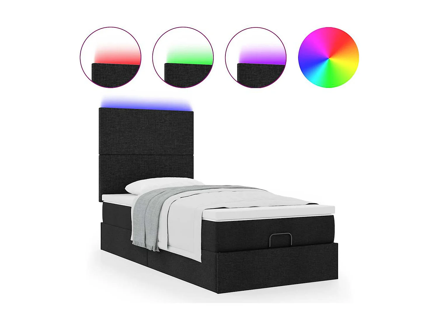 Ottoman-Bett mit Matratze & LEDs Schwarz 90x190 cm Stoff