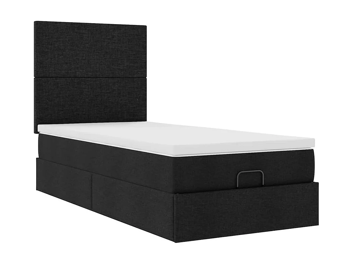 Ottoman-Bett mit Matratze & LEDs Schwarz 90x190 cm Stoff