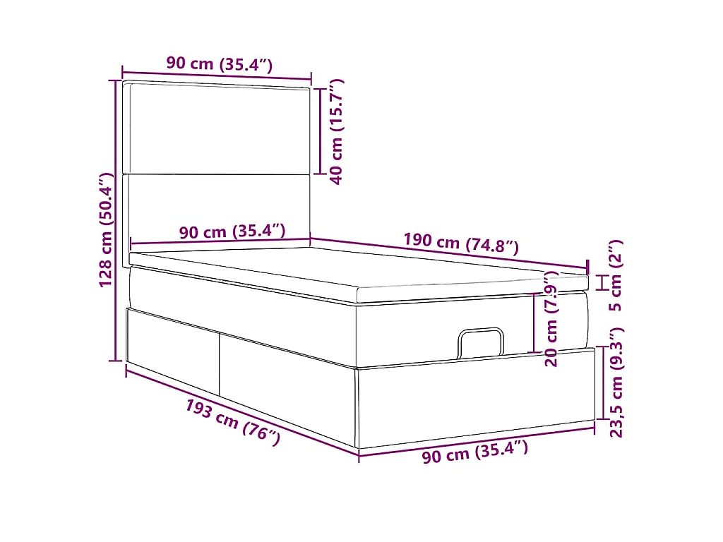 Ottoman bed met matras en LED's 90x190cm stof zwart