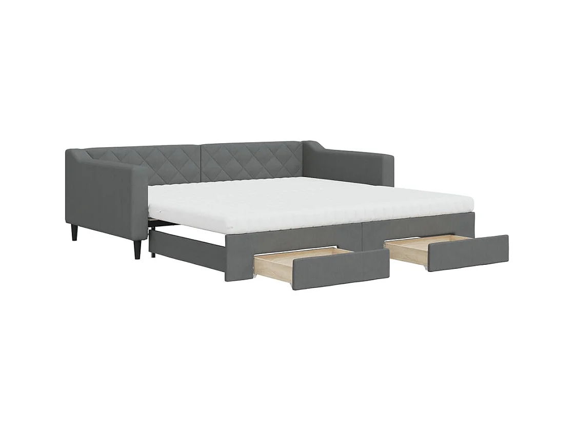Lit de jour avec gigogne et tiroirs gris foncé 100x200 cm tissu