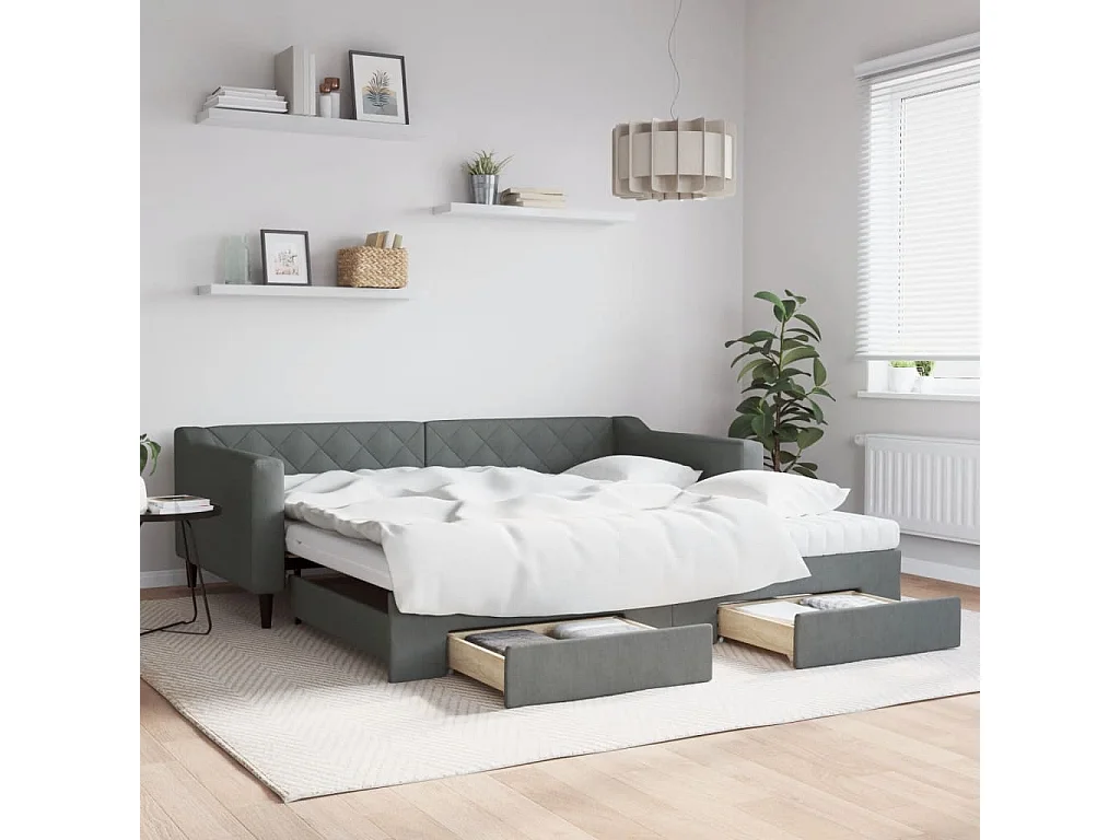 Tagesbett Ausziehbar mit Schubladen Dunkelgrau 100x200 cm Stoff