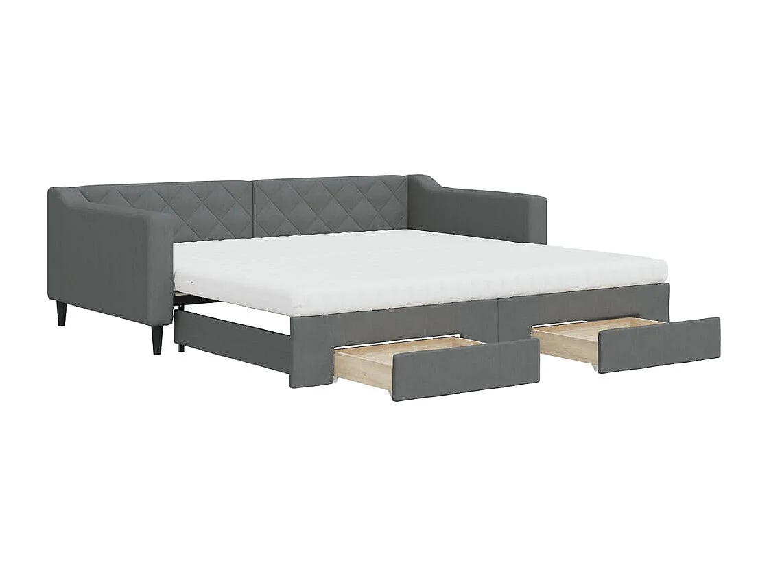 Tagesbett Ausziehbar mit Schubladen Dunkelgrau 100x200 cm Stoff