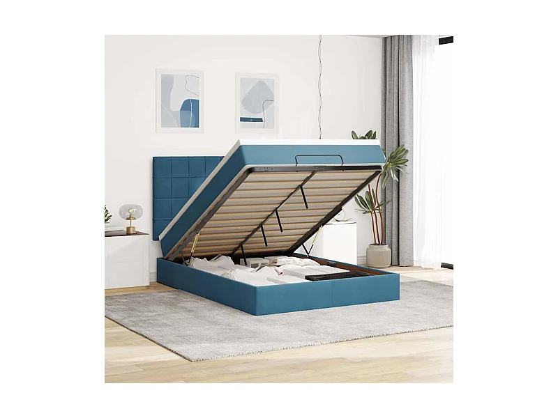 Ottoman-Bett mit Matratzen Dunkelblau 140x190 cm Samt