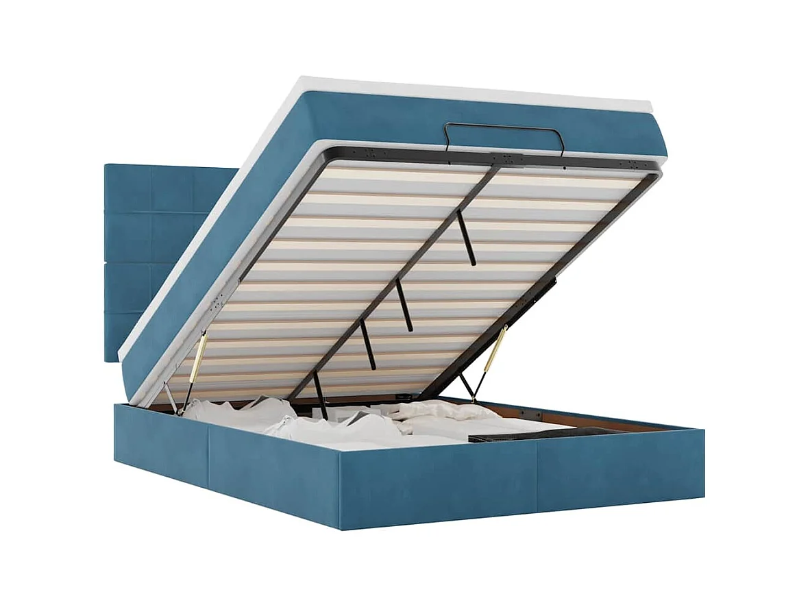Cadre de lit ottoman avec matelas bleu foncé 140x190 cm velours