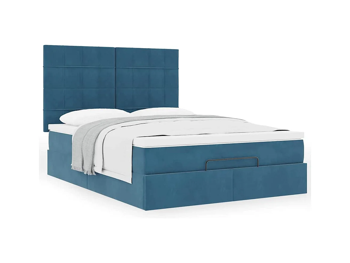 Cadre de lit ottoman avec matelas bleu foncé 140x190 cm velours