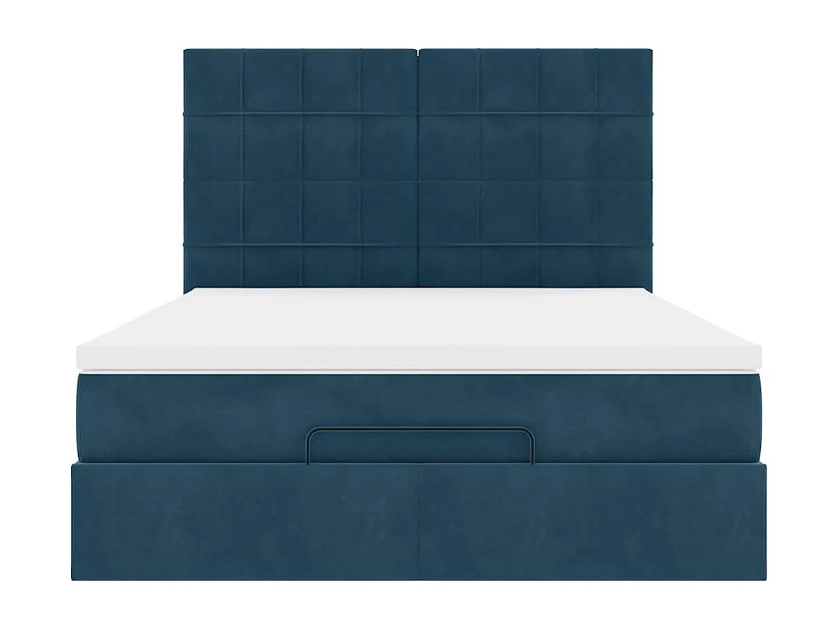 Cadre de lit ottoman avec matelas bleu foncé 140x190 cm velours