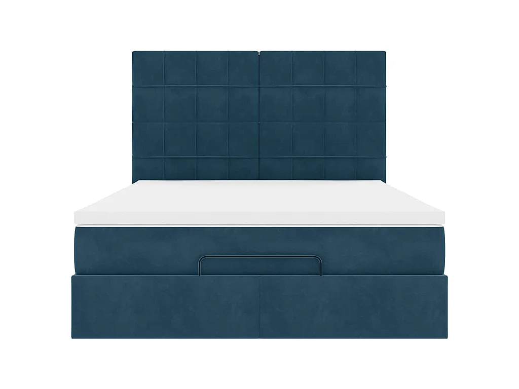 Cadre de lit ottoman avec matelas bleu foncé 140x190 cm velours