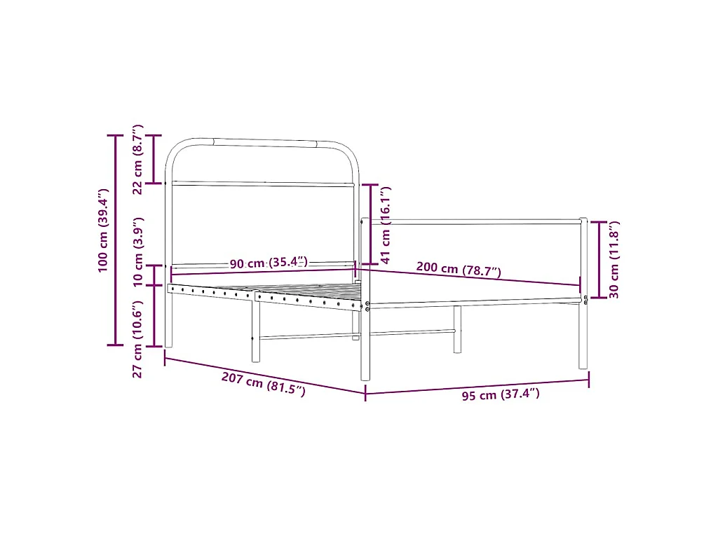 Cadre de lit sans matelas 90x200cm chêne sonoma bois ingénierie