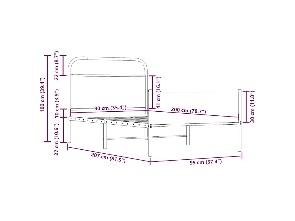 Cadre de lit sans matelas 90x200cm chêne sonoma bois ingénierie