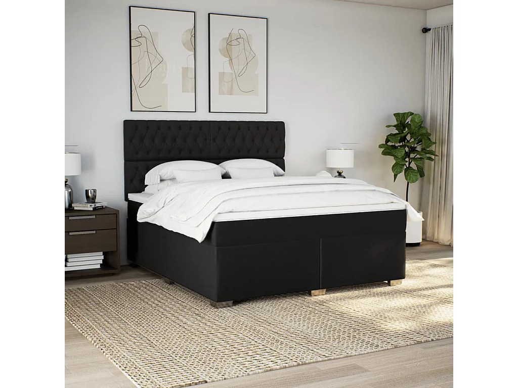 Boxspringbett mit Matratze Schwarz 180x200 cm Stoff