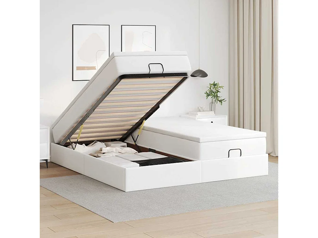Struttura Letto Pouf con Materassi Bianco 180x200 cm Similpelle