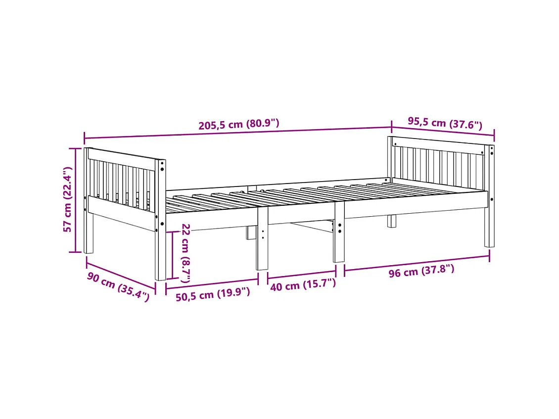 Lit pour enfants sans matelas 90x200 cm bois de pin massif