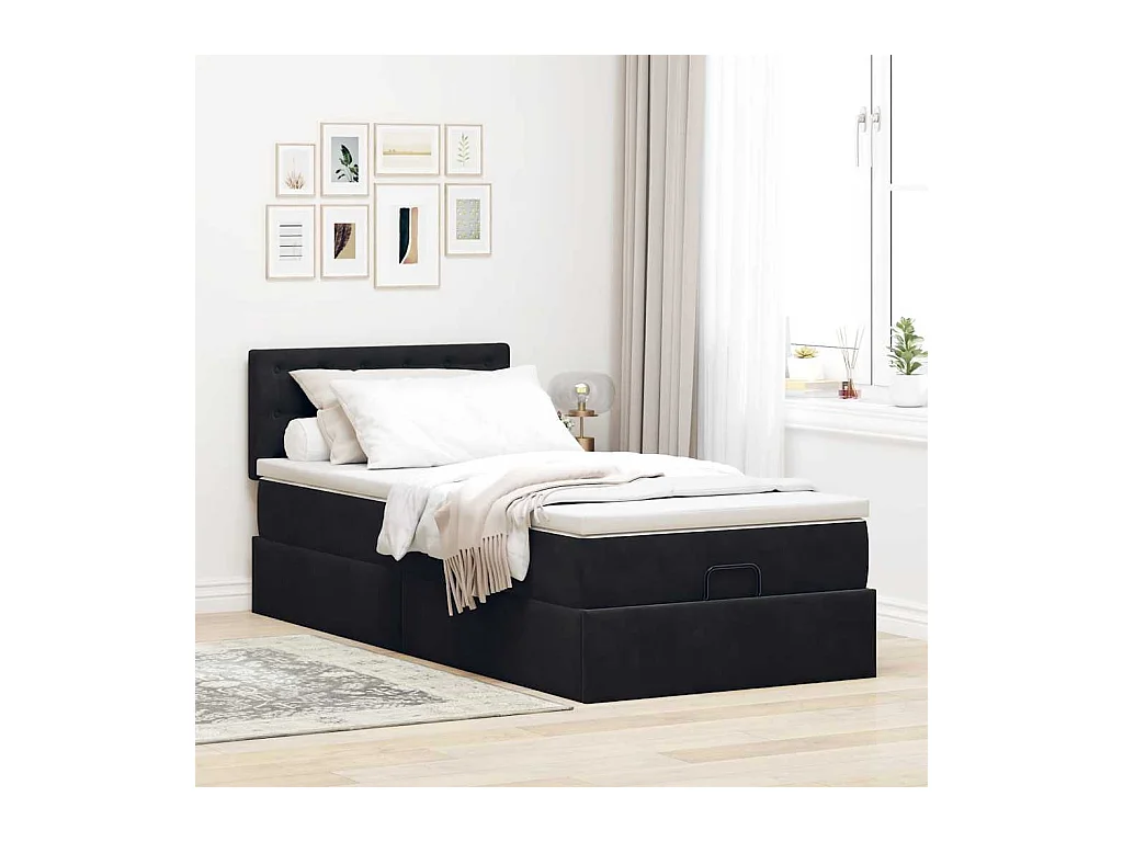 Cadre de lit ottoman avec matelas noir 100x200cm velours