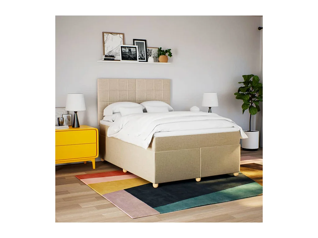 Sommier à lattes de lit avec matelas Crème 140x200 cm Tissu