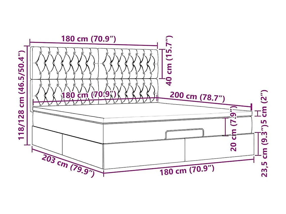 Ottoman-Bett mit Matratze & LEDs Taupe 180x200 cm Stoff