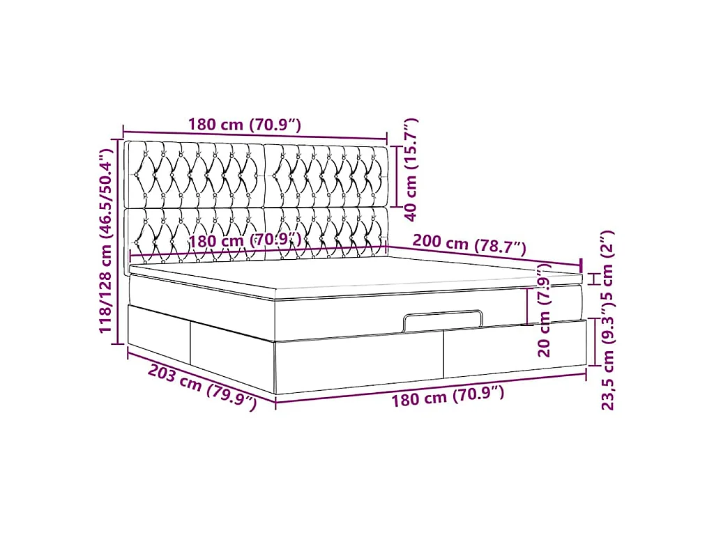 Struttura Letto Pouf con Materasso Tortora 180x200cm in Tessuto