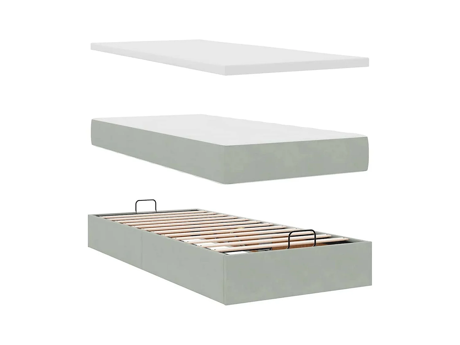 Ottoman-Bett mit Matratze Hellgrau 90x200 cm Samt