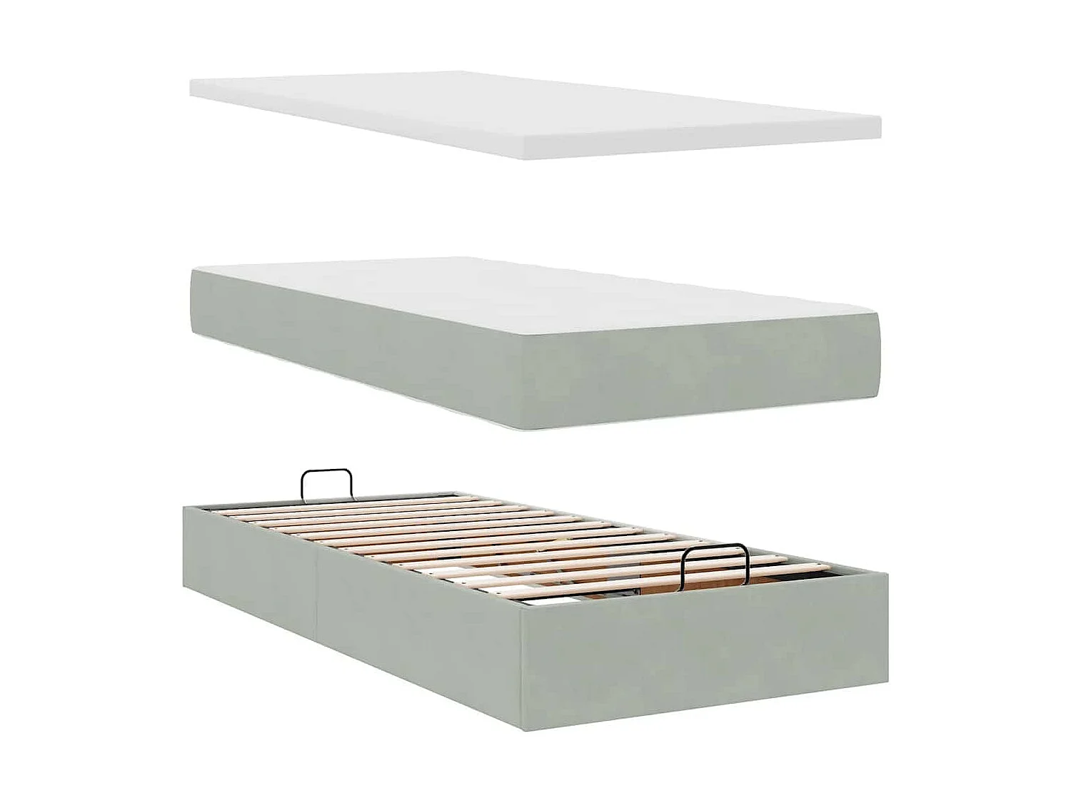 Cadre de lit ottoman et matelas gris clair 90x200 cm velours