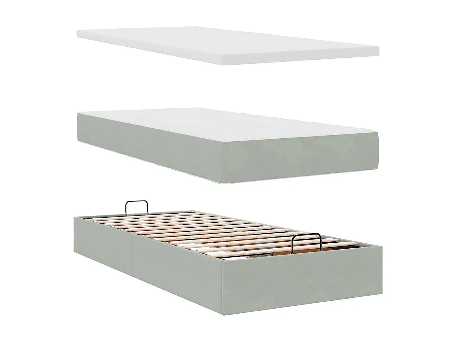 Cadre de lit ottoman et matelas gris clair 90x200 cm velours