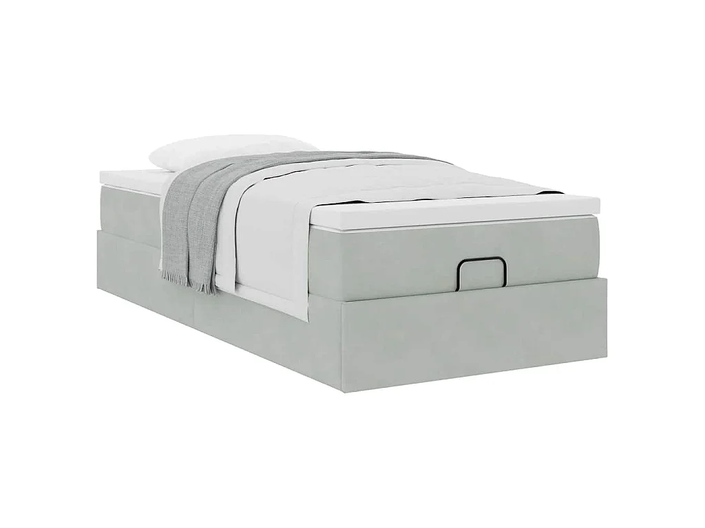 Estructura cama otomana colchón terciopelo gris claro 90x200cm