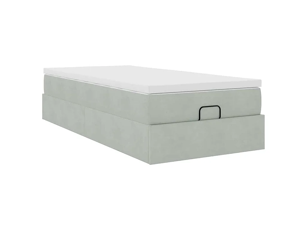 Estructura cama otomana colchón terciopelo gris claro 90x200cm
