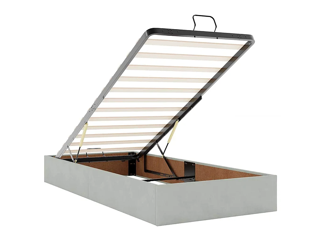 Estructura cama otomana colchón terciopelo gris claro 90x200cm