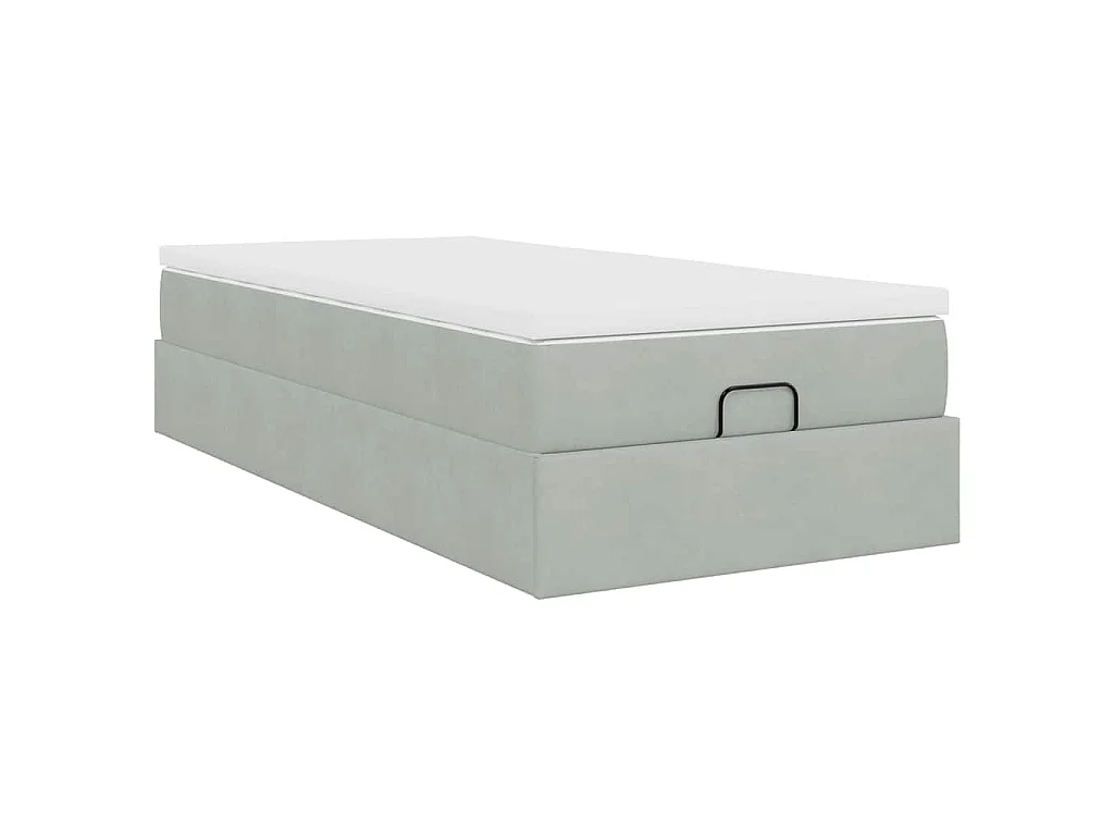 Estructura cama otomana colchón terciopelo gris claro 90x200cm