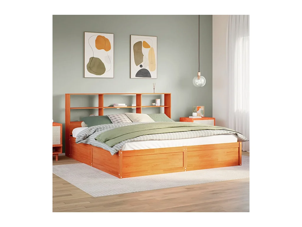 Cadre de lit sans matelas cire marron 180x200cm bois pin massif