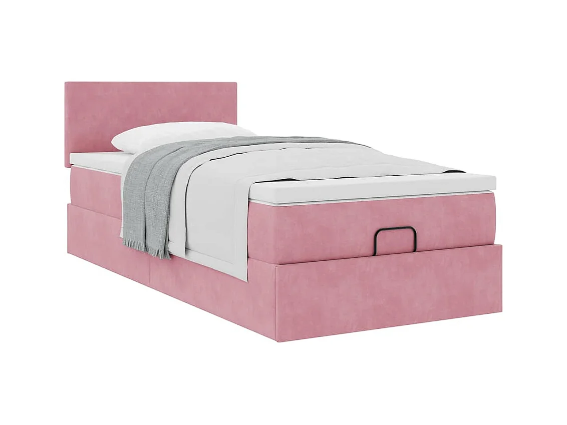 moldura de cama otomana  com colchão rosa 100x200cm veludo