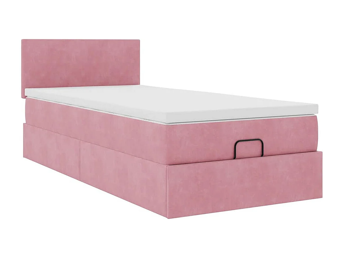 Estructura de cama otomana colchón terciopelo rosa 100x200cm