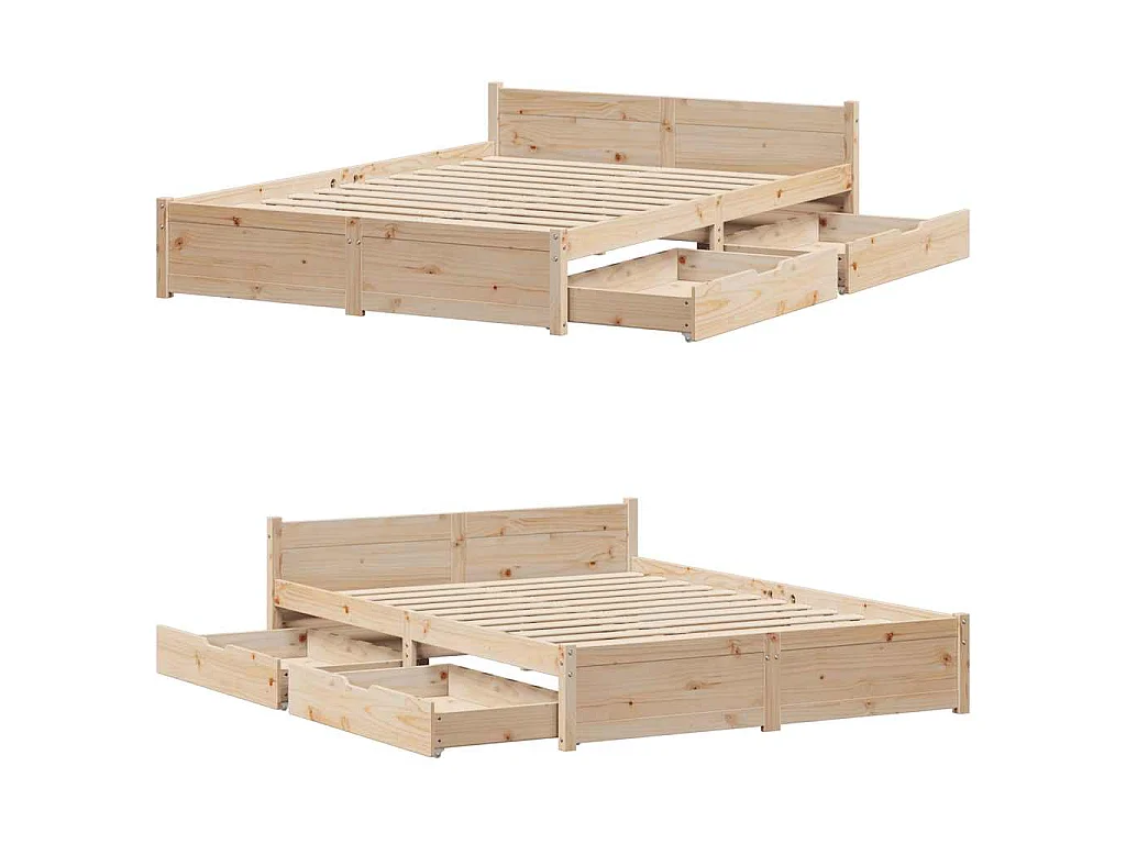 Letto senza Materasso 140x190 cm in Legno Massello di Pino
