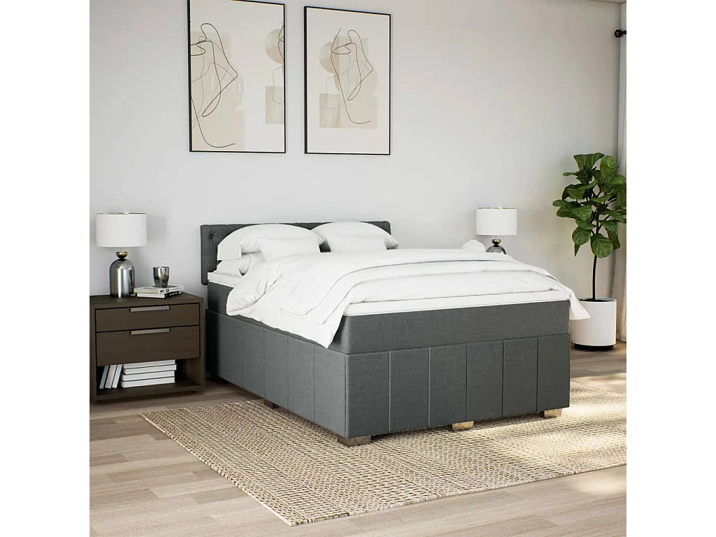 Boxspring met matras stof donkergrijs 140x190 cm