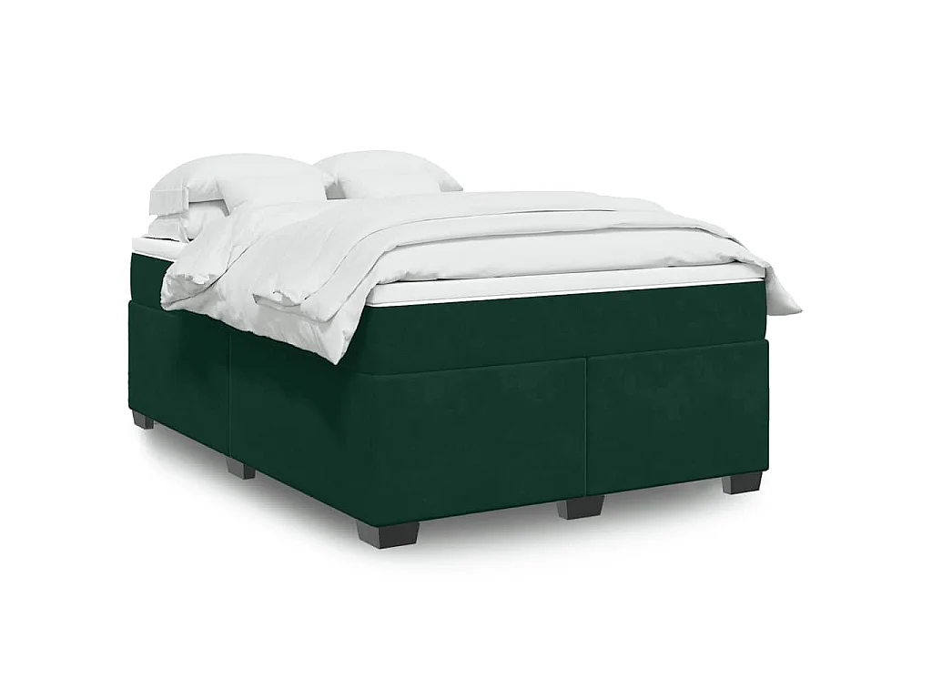 Cama com molas/colchão 160x200 cm veludo verde-escuro